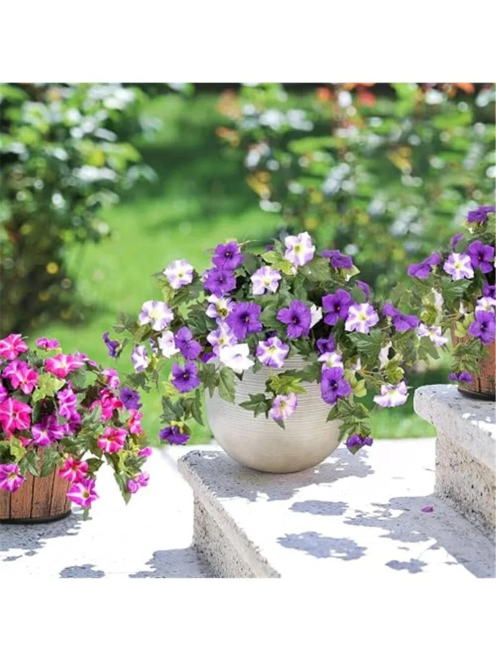 Artificial Morning Glory Flowers UV Resistant Outdoor Hanging Faux Petunia